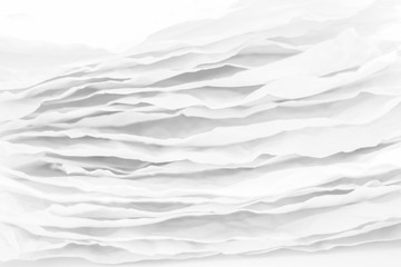 Closeup of white paper layers stack. Wavy lines abstract art background. Copy space.