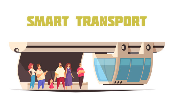 Smart Transport Cartoon Composition 