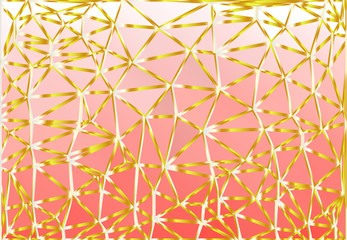 Coral color premium background with luxury polygonal pattern and gold triangle lines.