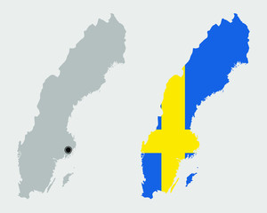 Contour of Sweden in grey and in flag colors