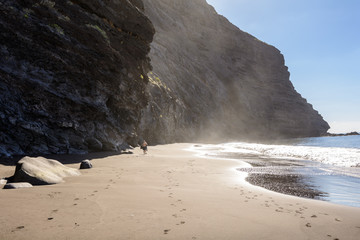 Beautiful and quiet Beach Masca. Hiking in Gorge Masca. Volcanic island. Mountains of the island of Tenerife, Canary Island, Spain