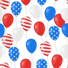 Seamless background of national colors balloons, American Independence Day. Vector