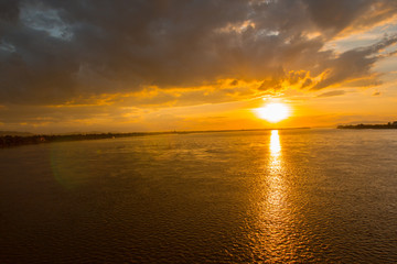 Mekong River in Pakse, South of Laos against sunset