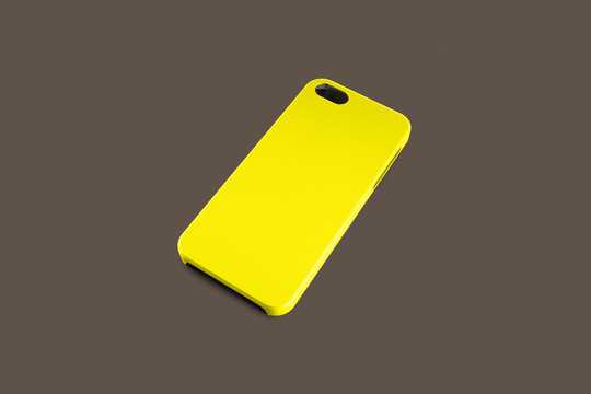 Yellow Phone Case Isolated On Background. Mock Up. 3D Rendering.