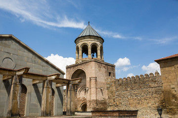 Fototapeta na wymiar View to Svetitskhoveli Orthodox Cathedral and historical town Mtskheta, near Tbilisi, Georgia