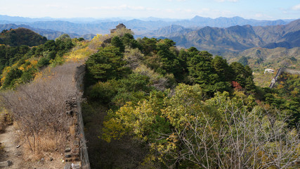 Fototapeta na wymiar Ruined Mutianyu section of the Great Wall of China.