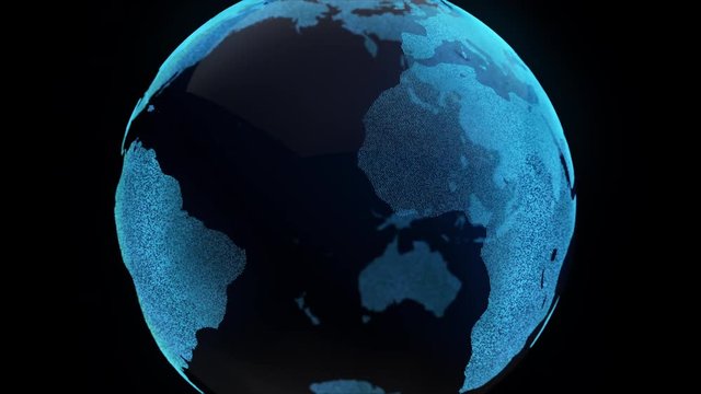 Motion Earth Digital Globe Particle Surface Zoom. Digital Globe World Map Landscape Continents Surface Move. Global Graphic Technology Deep Outer Space Future Exploration 3D Animation 4k