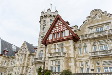 Fototapeta na wymiar University, Palacio de la Magdalena in the city of Santander, north of Spain. Building of eclectic architecture and English influence next to the Cantabrian Sea