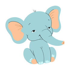 Cute baby elefant sitting. Funny blue elefant with for design