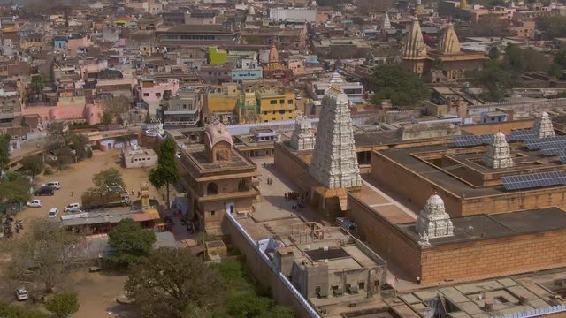 Vrindavan, city of 5000 temples. India, 4k aerial 