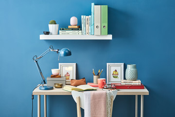 Cute workplace for studying at home.