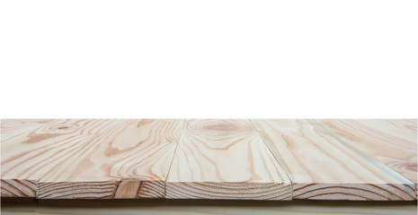 Empty wood table top isolated on white background with clipping path and copy space for display or montage your products