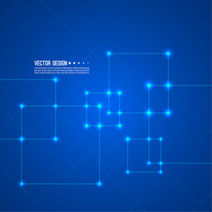Vector abstract background with overlapping square and dots. High tech design. Node molecule structure. Science and connection concept.