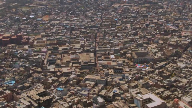 Vrindavan, city of 5000 temples. India, 4k aerial 