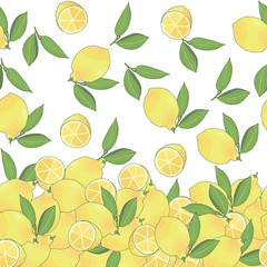 seamless border with tasty ripe lemons and green leaves vector illustration