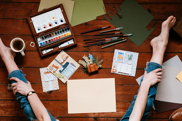 above view of a creative papercraft desckop