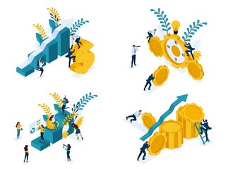 Isometric Set concept achievement of the goal, moving up the career ladder. Modern vector illustration concepts for website