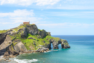 Fototapeta na wymiar sunny day at gaztelugatxe island, located at basque country coastline