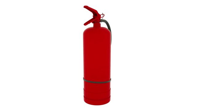 Fire extinguisher rotates on white background. 4K