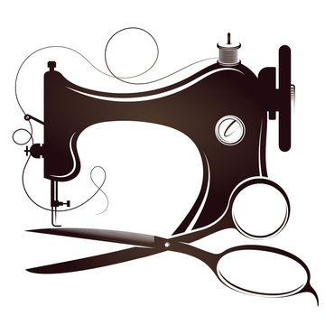 Sewing machine and scissors silhouette for sewing