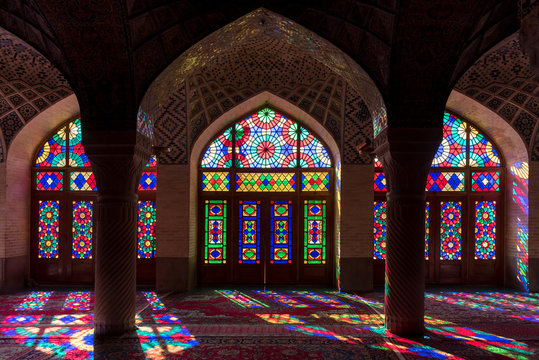 Symmetrical interior of vivid mosque