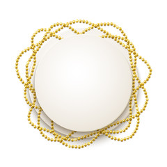 Decorative frame with shiny realistic gold beads, jewelry, vector illustration background