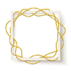 Fototapeta premium Decorative frame with shiny realistic gold beads, jewelry, vector illustration background