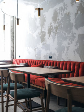 Stylish Interior Of Bar With Shabby Wall