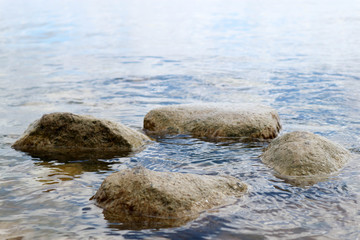 Baltic sea surface and granite stones closeup