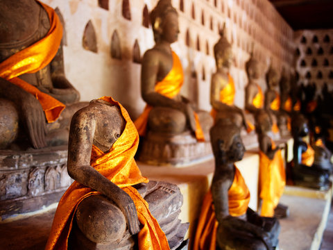 Detail of Buddha statue, wat si saket. Laos
