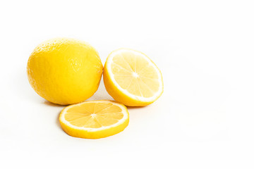 fresh natural lemon fruit vegetable with wet waterdrop, table isolated background, organic food and...