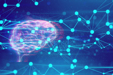 cloud robotic ai technology brain system, atom cell plexus and science, abstract futuristic universe cyber network server online, background illustration 3d rendering