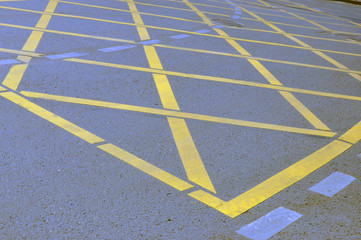 NNo Parking Yellow Cross Zone Sign On The Road.