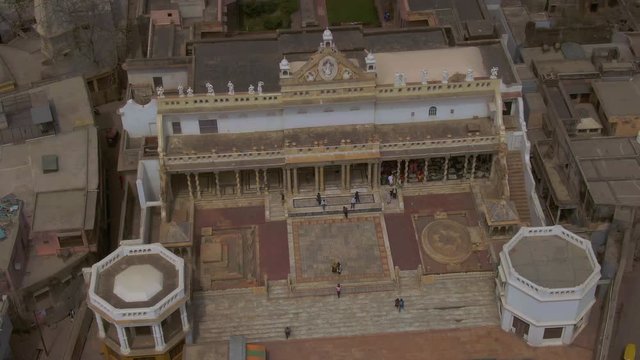 Vrindavan, city of 5000 temples. India, 4k aerial 