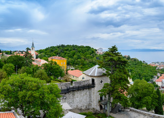 Fototapeta na wymiar Rijeka, Croatia: panoramic view from Trsat castle over the town and marine