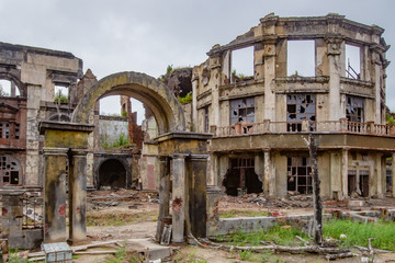 The destruction of the city. Ruins of houses. Broken houses. Uninhabited ruins after a nuclear...