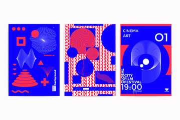Posters set with geometric shapes composition