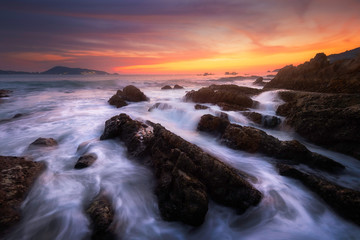Sunset sea in Phuket, long exposure photography,beautiful sky