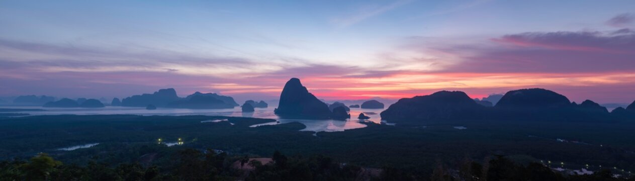 Aerial view Phang Nga bay view from Samed nang che in morning