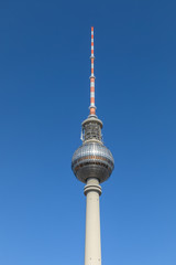 Fototapeta premium Close view of the TV tower on the Alexander Square in center of Berlin, Germany