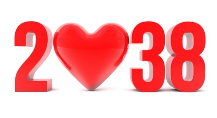 3d illustration of  2038 Text with heart