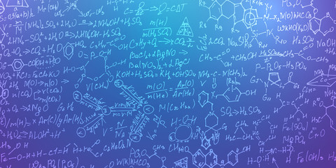 Scientific formulas with molecules .Handwritten formulas background.Letters and numbers .