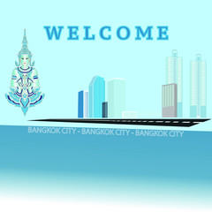Fototapeta premium Bangkok City Urban Landscape Design on blue background.