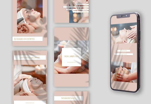 Set of 10 Social Media Story Layouts with Summer Shadows