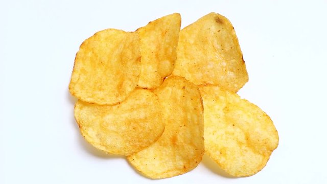 Potato chips on a white background close upp