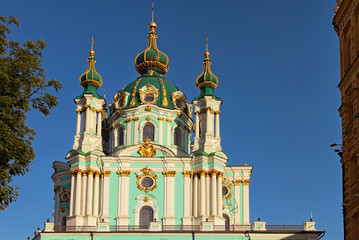 Beautiful landscape photo of Saint Andrew cathedral over vibrant blue sky. Famous touristic place...