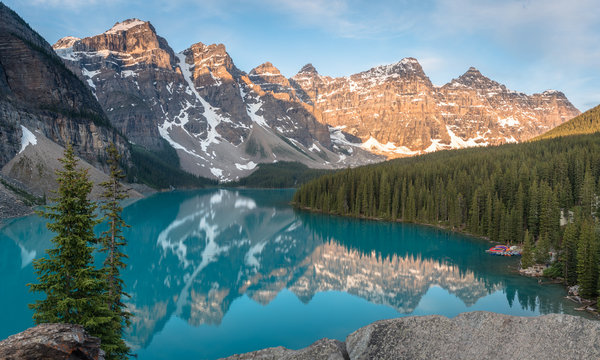 Lake Moraine at Sunrise. Rockies. Canada