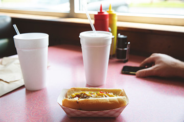 Anonymous interior of diner table on route 66