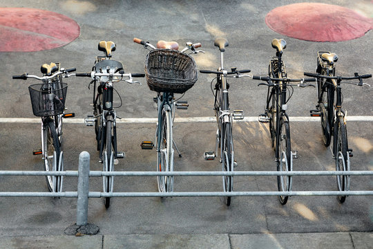 Row of Parked Bicycles in Copenhagen