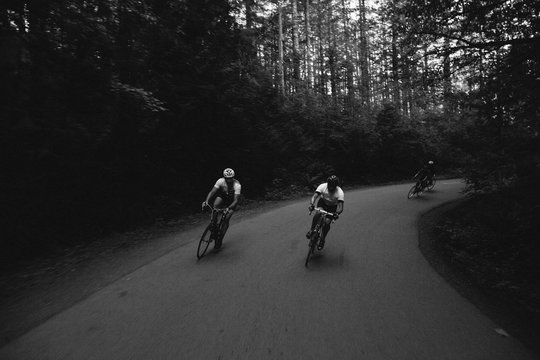 Group road bike ride in nature